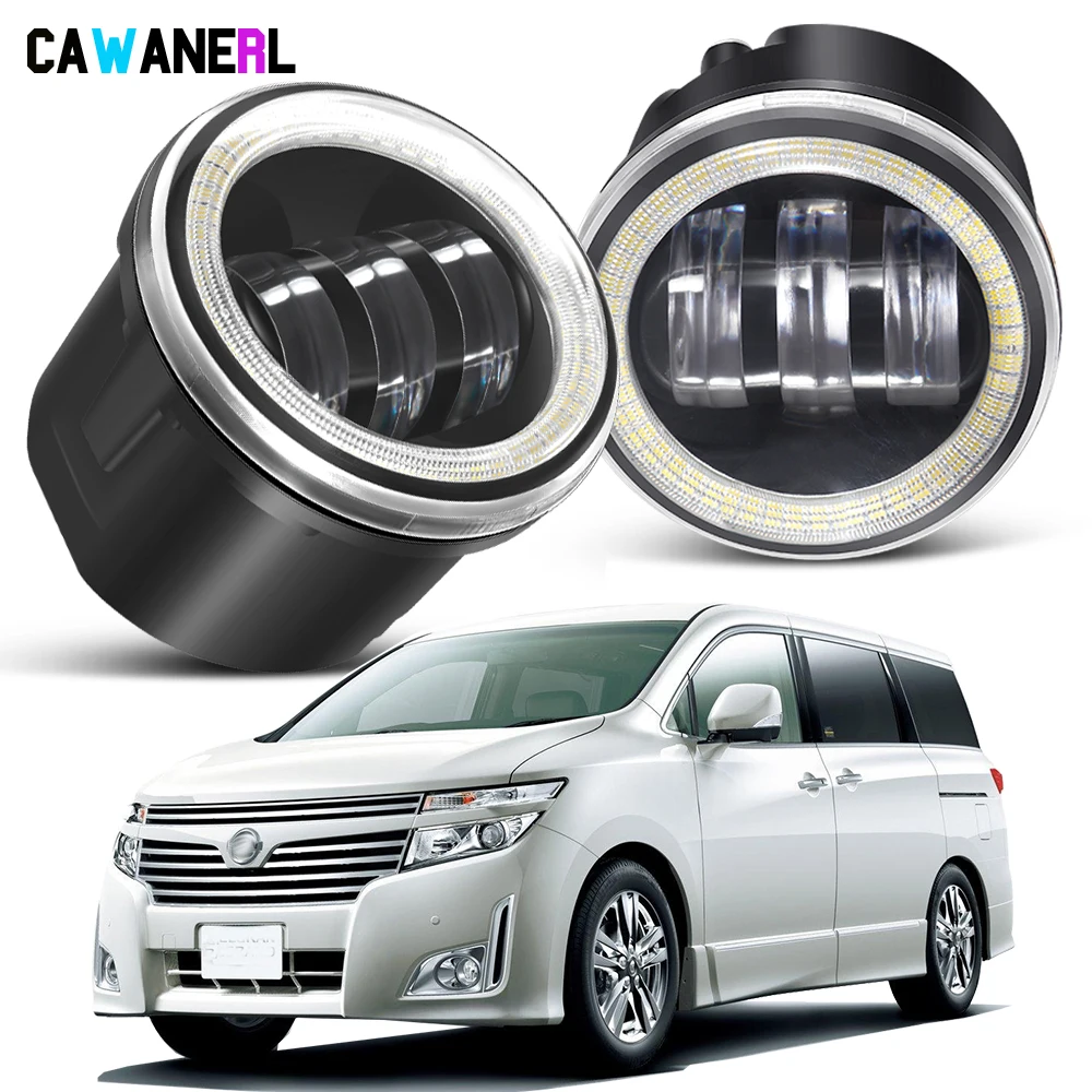 2 X Car Front Bumper LED Fog Light Assembly with Angel Eye DRL Daytime Running Lamp H11 For Nissan Elgrand E52 2.5 3.5 2010-2018