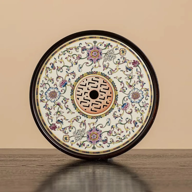 Bandeja de té de cerámica china, redonda, pequeña, para servir té, moderna, de lujo, para el hogar, bandeja decorativa ovalada de madera, accesorios para té