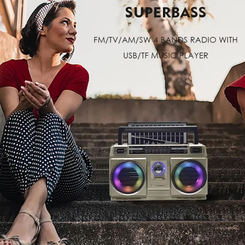 

НОВЫЙ Ретро-радиоприемник RX-750SD с Bluetooth-колонкой, 9 видами диско-подсветки, FM/TV/AM/SW радио, USB/TF-плеер и антенной