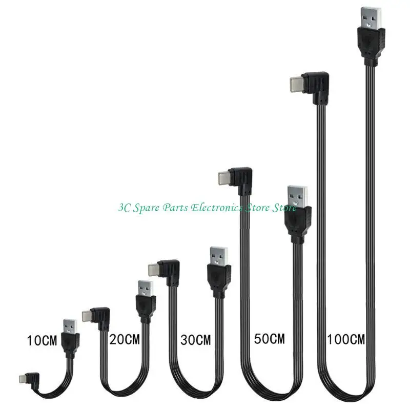 SZ USB 2.0 Male to USB C Data Cord Straight Head/90 Degree Angled Flat Cable Line