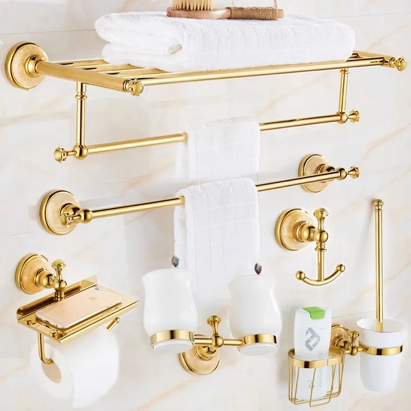 Brass and Jade Paper Holder,Corner Shelf,Towel Rack,Toilet Brush Holder,Towel Holder Brass Gold Bathroom Hardware
