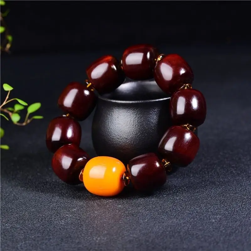 -style natural old yak horn bracelet from the Tibetan plateau, authentic high-end cultural item for men, with barrel bead