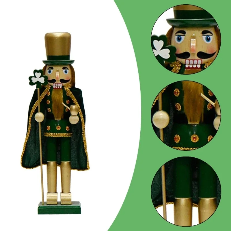 Handcrafts Irish Cape Shamrock Nutcrackers 38cm Figurine Ornament Christmas Patricks Day Home Traditional Decors