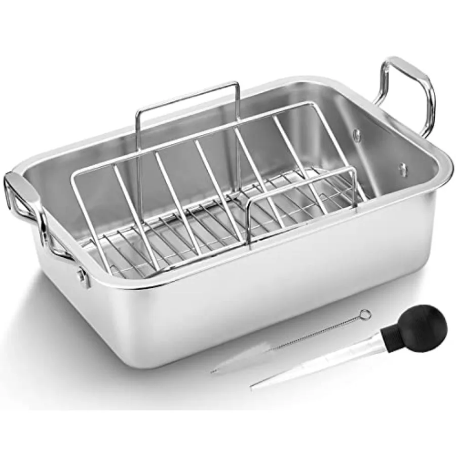 

15 Inc Stainl Steel Roasting Pan wit Cooling Rack - Turkey Cicken am Roaster wit V-Saped g Rack y