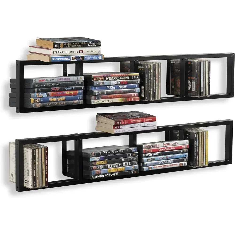 

Wall Mount 34 Inch Media Storage Rack CD DVD Organizer Metal Floating Shelf Set of 2 Black