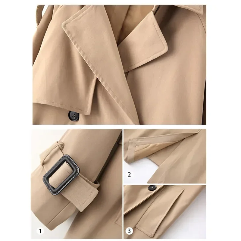 Loose Retros Double Breasted Black Khaki Windbreaker Women 2022 Autumn Fashion Design Vintage Tunic Sashes Casual Long Coat