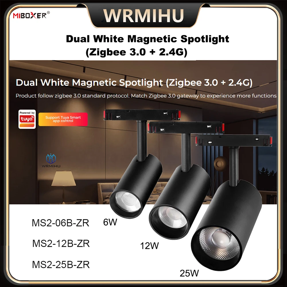 

Miboxer DC48V Dual Whte Magnetic Spotlight (Zigbee 3.0 + 2.4G RF)Smart TUYA 6W 12W 25W Guide rail light For Background lighting