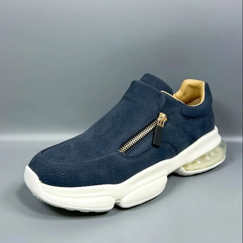 

High End Fashion Business Commuter Casual Leather Shoes Men's Sports Genuine Leather Thick Bottom Cowhide Sneakers Male Loafers