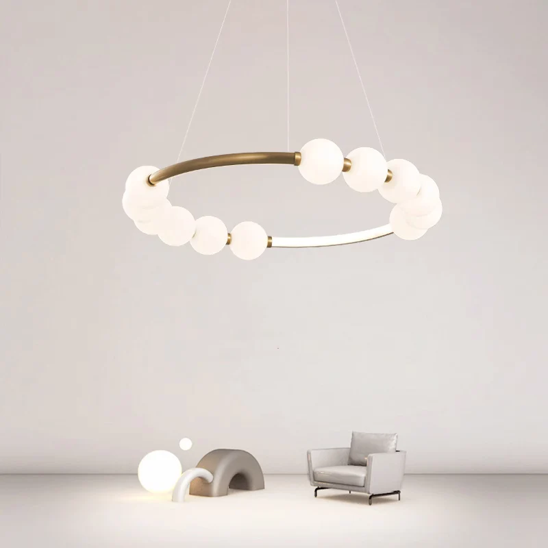 

Nordic fashion restaurant chandelier simple living room study creative round lamp Buddha beads round lamp