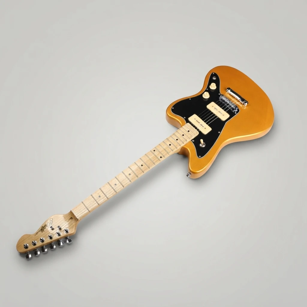 P90 Pickup Offset Guitar 6 Strings, Jazzmaster Style, Maple Neck, Black Pickguard, 6 Color Options, Gloss Body for Beginners