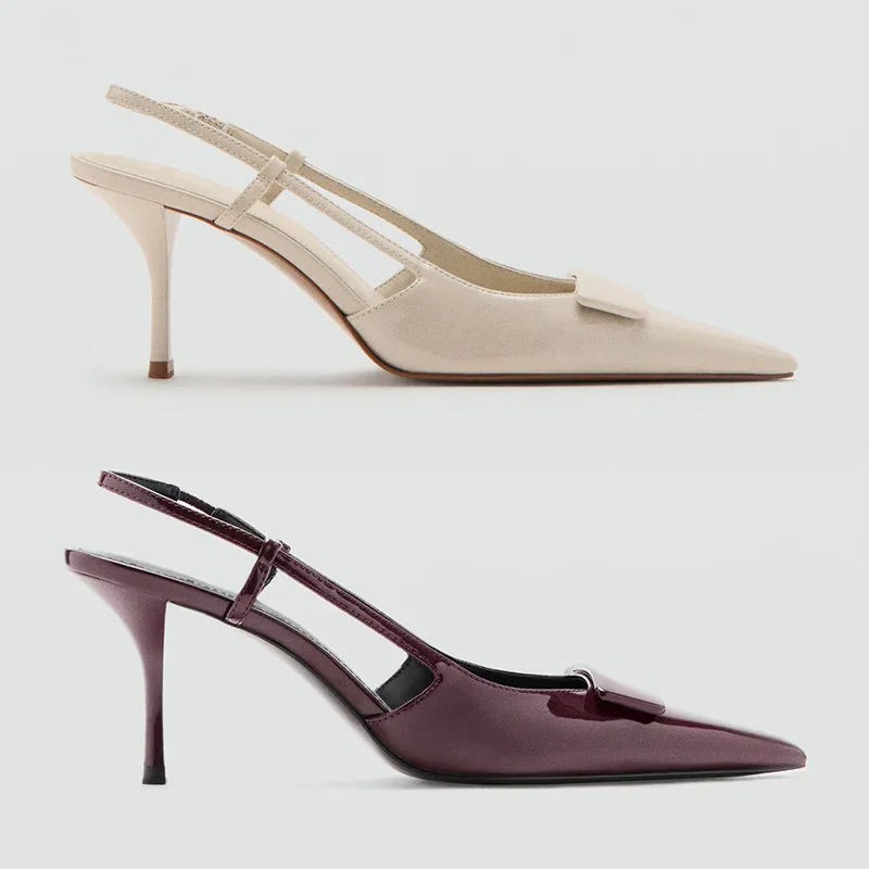 

Sandals Women's Pumps 2026 Summer New Style French Square Buckle Fashion Thin Heels Pointed Toe High Heels Shallow Mouller Shoes