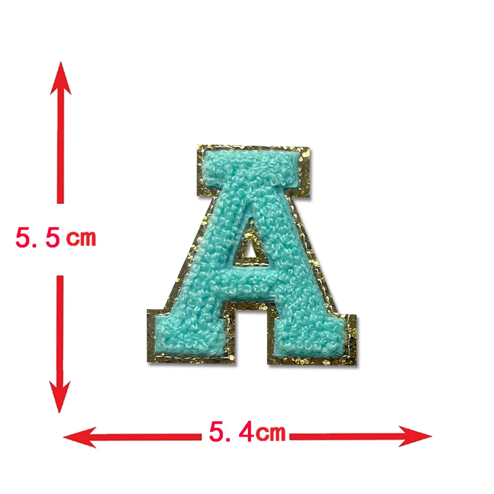 Turquoise Color Letter Sticker 5.5cm Embroidery Patch English Alphabet Chenille Stickers A B C X Y Z