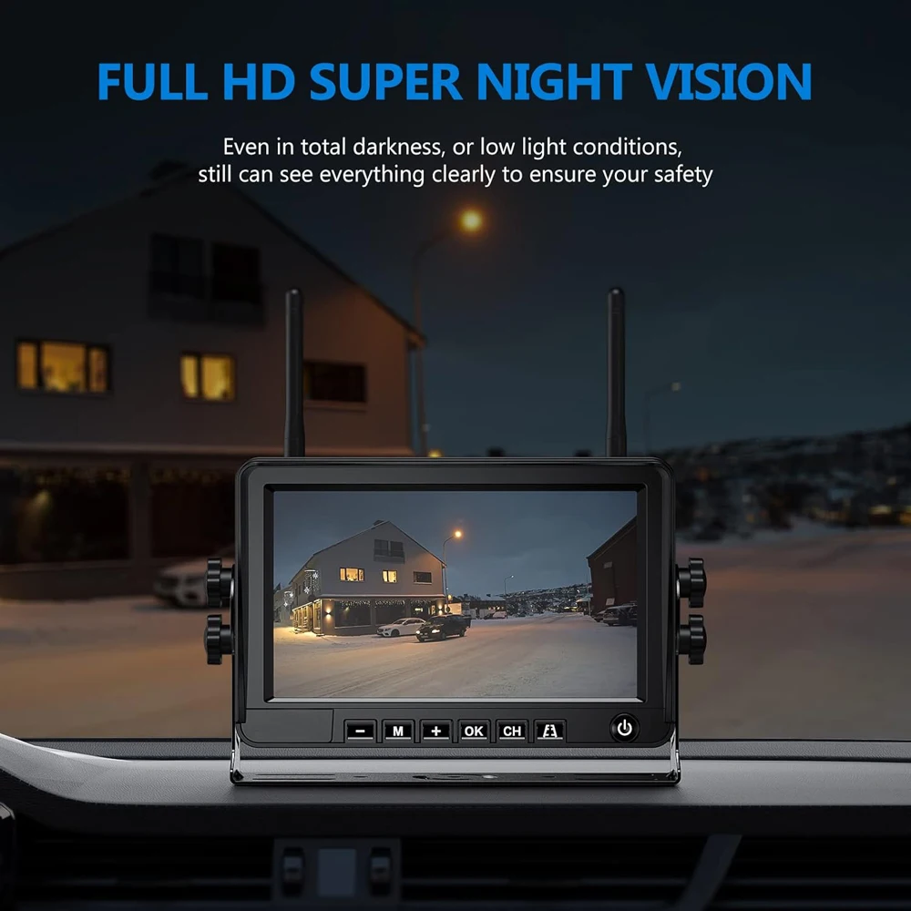 Digital Wireless 1080p Car Rear View Monitor DVR Recording Standby Mode Solar Panel and Magnetic Base 7