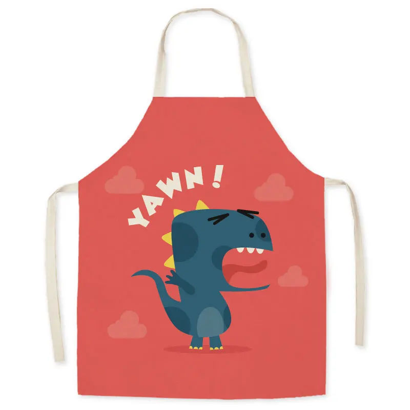 New Parent-child Kitchen Apron Cartoon Dinosaur Printed Linen Baking Cooking Aprons for Women Home Cleaning Apron chef apron CN