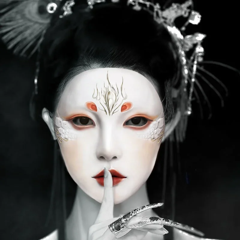 Soul Hoenix Empress Ancient Style Mask Hanfu Dress Up Golden Full Face Figure Party Dance Girl Accessorie Halloween Cosplay Gift