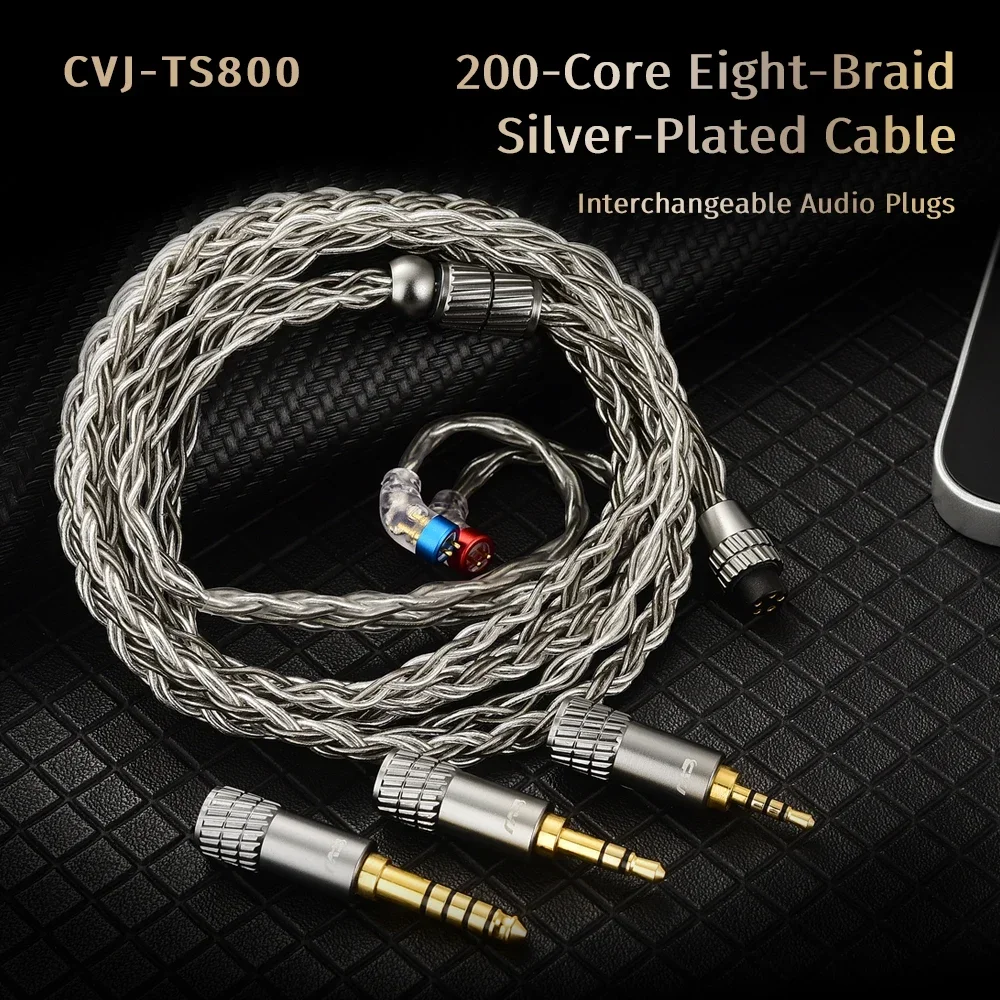 CVJ-Écouteurs TS800 câble de mise à niveau 200Core lecture-tresse argent-planté Audio fil HIFI Audio 2.5/3.5/4.4mm commutable prise S-2Pin