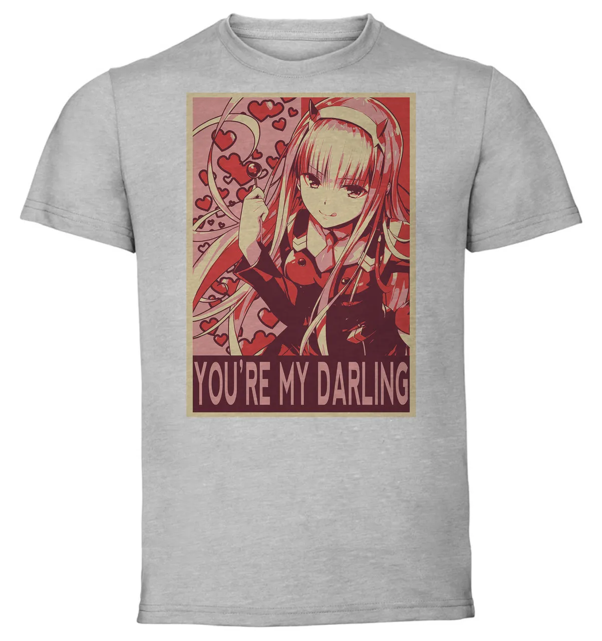 T-Shirt Unisex Grey Propaganda Happy Valentine's Day Darling In The Franxx Zero Two