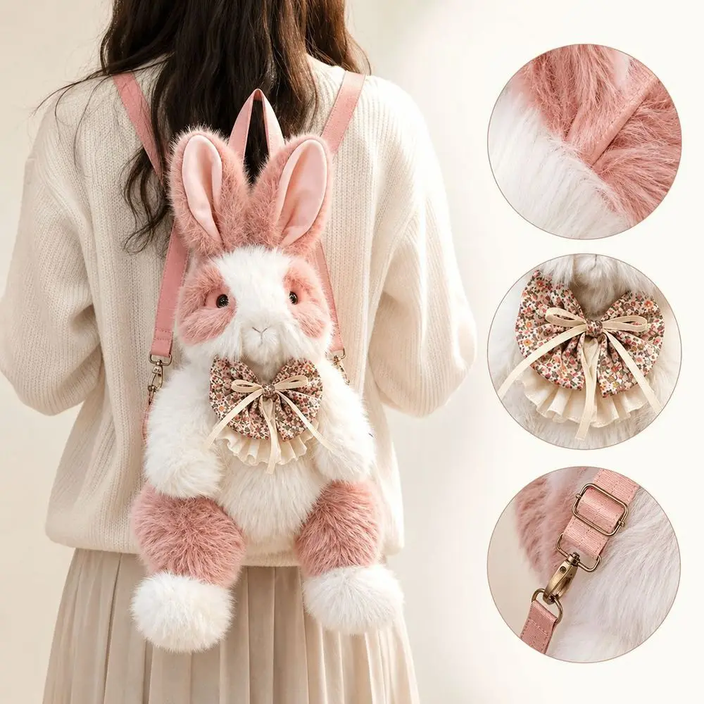 New Plush Plush Rabbit Backpack Soft Wearable Stuffed Rabbit Toy Shoulder Straps Cute Bunny Plush Backpack Birthday
