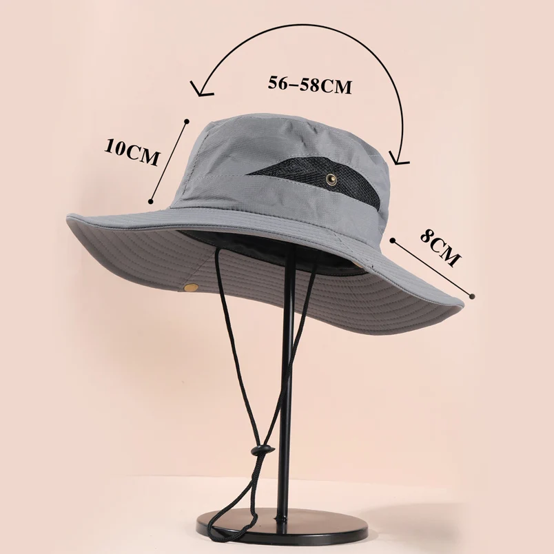 Summer Men Drawstring Letter Embroidery Bucket Hat Foldable Panama Hat UV Protection Worksite Hats Sun Hat Fishing Hat Visors