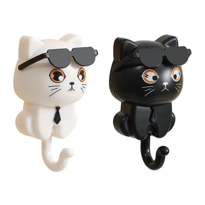 Cartoon Cat Hooks Self Adhesive Key Holder Sunglasses Umbrella Towel Coat Bag Rack for Wall Animal Decoration Kitten Hooks