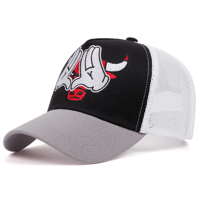 Mens Baseball Cap Cow Embroidery Trucker Hats Breathable Golf Cap Male