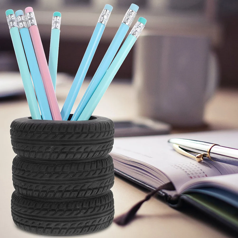 

2Pcs Creative Tire Shaped Pen Holder Unique Multifunctional Desk Organizer Pencil Cup Office Supplies Nonslip Base