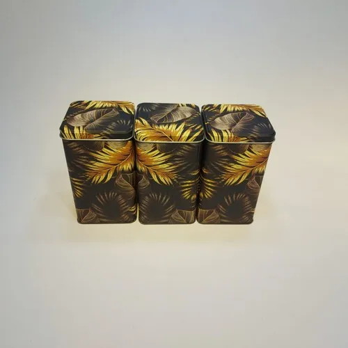 Kumsar 3'Lü Metal Square Jar Set Pattern