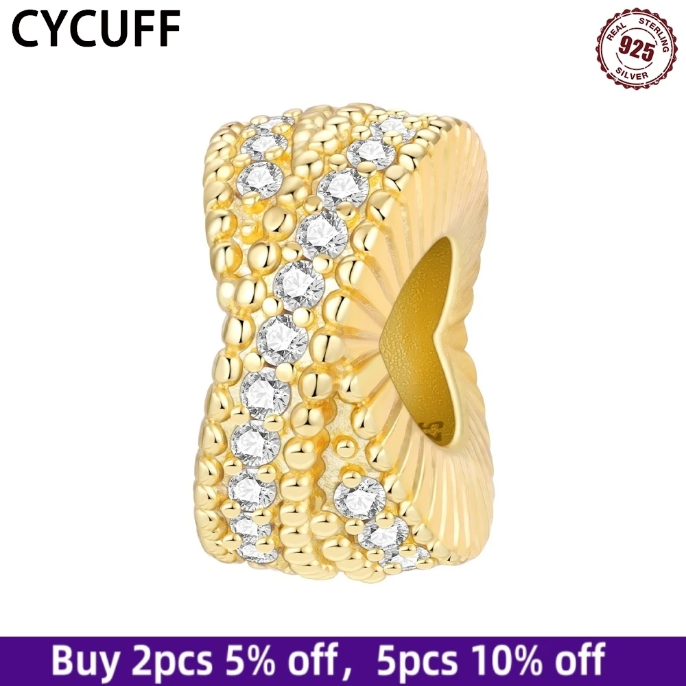 

CYCUFF 2025 New 925 Sterling Silver Golden Simple Cross Zircon Beads Bracelet Charms Fine Jewelry Party DIY Trendy Women Gifts