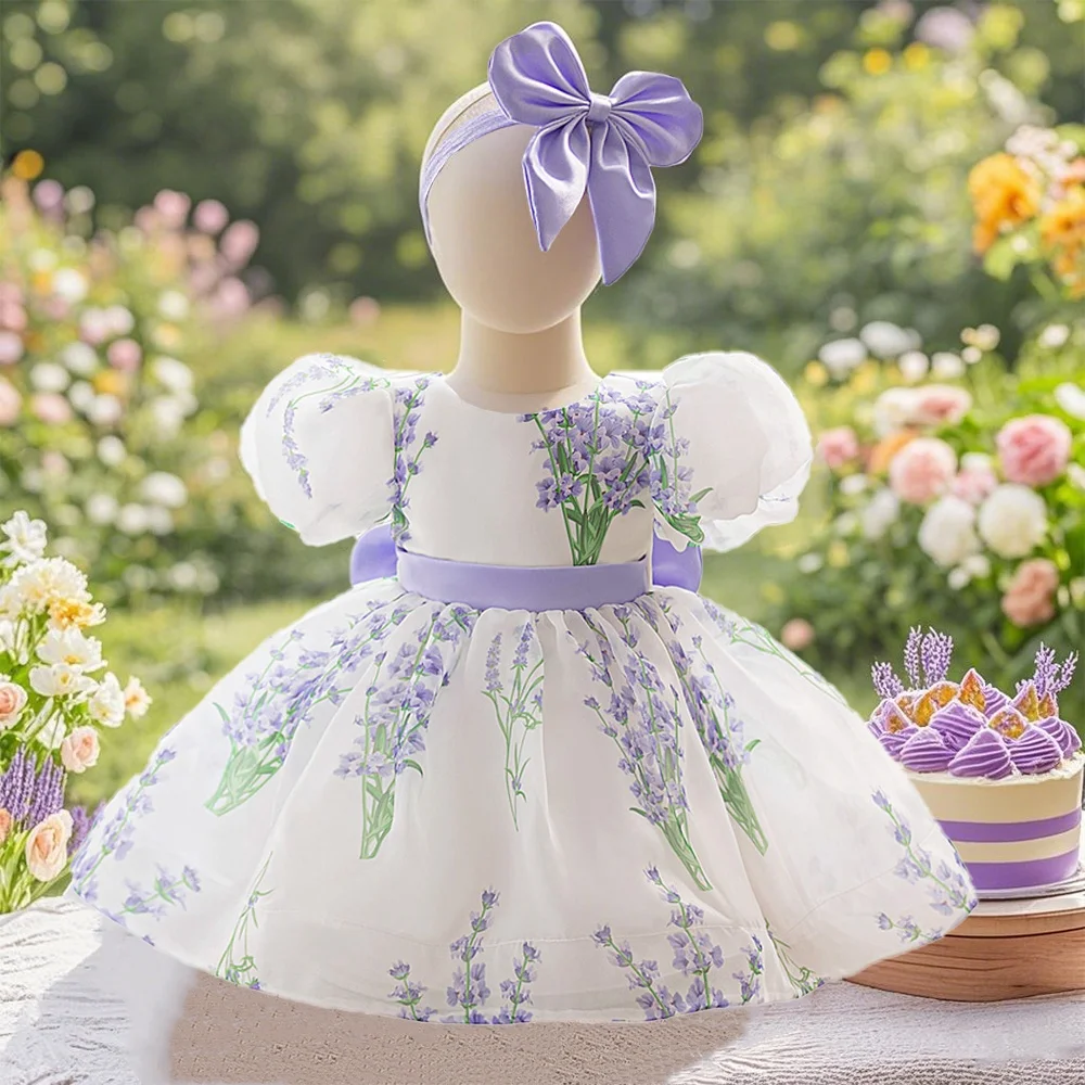 

Lilac purple dress romantic purple dress floral elegant dress suitable for baby girl's birthday party outdoor vacation