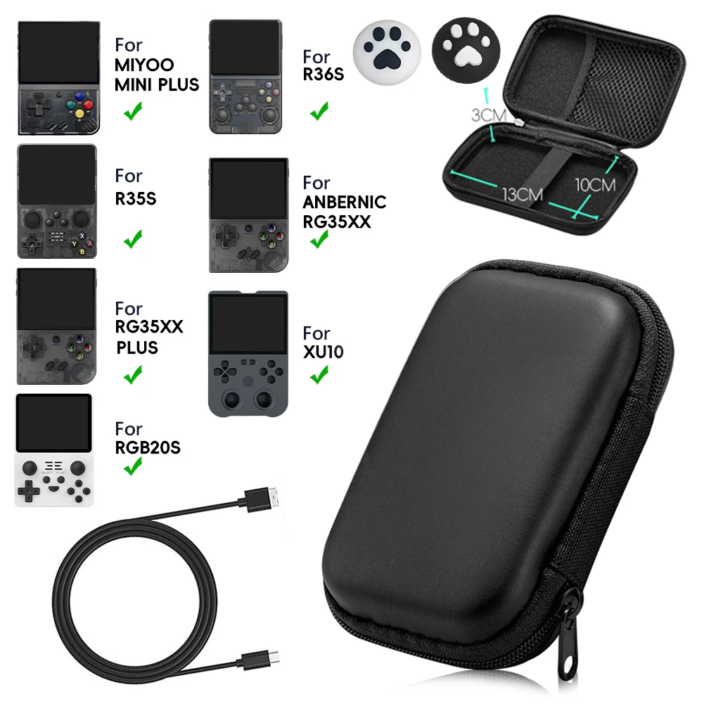 EVA Hard Carrying Case with 2 Joystick Caps Travel Carry Bag Waterproof for Miyoo Mini Plus/for Anbernic RG35XX/R36S/R35S