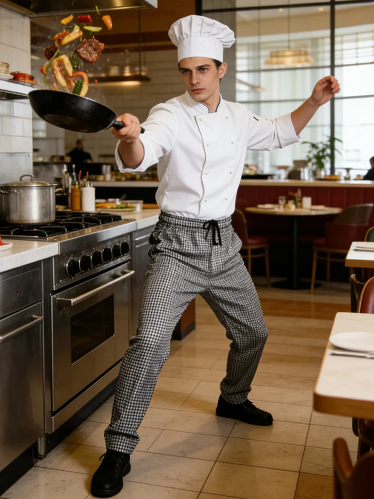 Unisex Catering Kitchen Pants Bakery Cafe Work Trousers for Hotel Restaurant Chef Pants for Men Elastic Design Adjustable