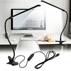 클램프가 있는 LED 책상 램프 USB 전원 디밍이 가능한 클립 10개 밝기 레벨 3 조명 모드 유연한 연구 테이블 독서 책 조명