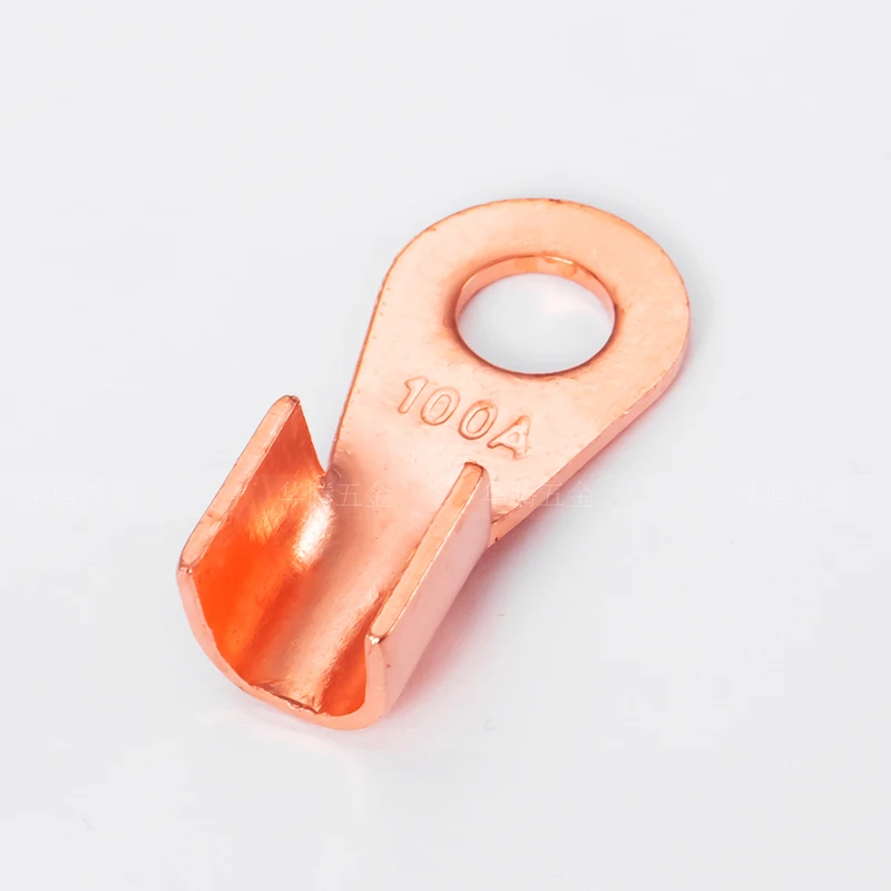 50개입 OT-100A 8.2mm 직경 레드 코퍼 케이블 커넥터 러그 크림프 터미널 8.2mm 직경 레드 브라스 원형 스플라이스 링 고품질 매트