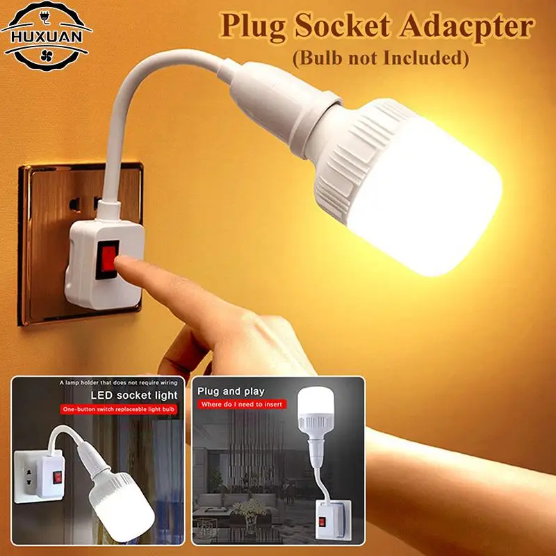 Conecte a E27 Lâmpada Base Conversão, Parede de Luz LED, Suporte flexível, Conversor com Interruptor, Cabeça de LED, Lâmpada Tomada Adapter, 2 Pinos, 3Pin