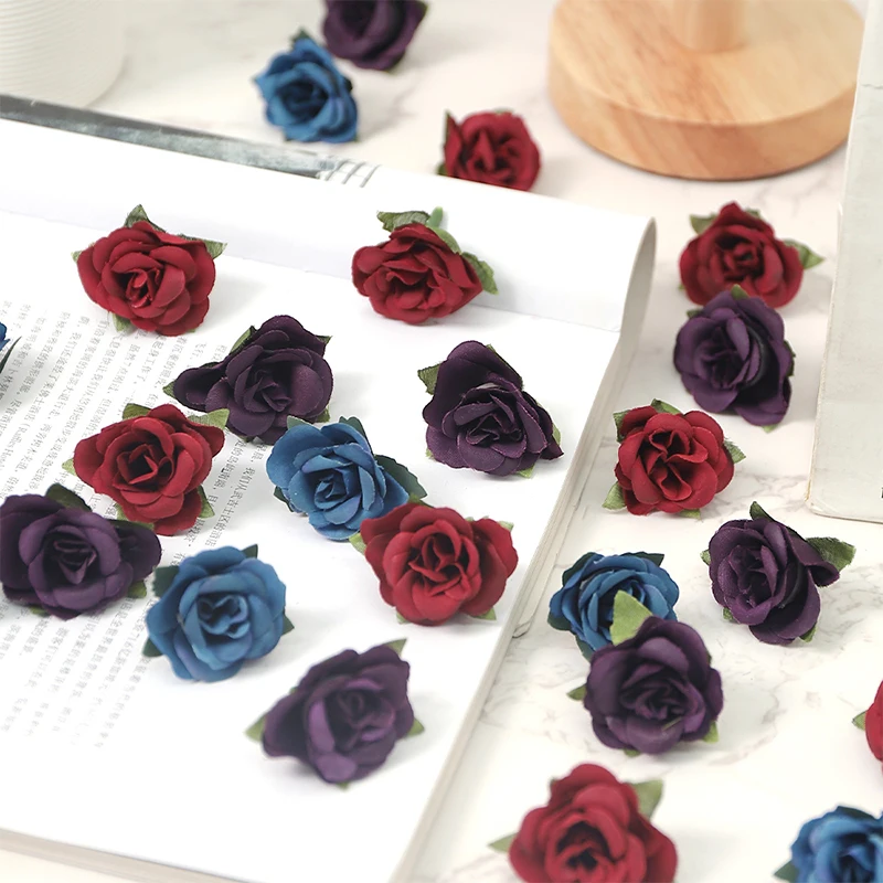 20PCs/Lot Mini Silk Rose Artificial Flowers Head 3.5cm Fake Flowers Wedding Home Decoration DIY Garlands Wreath Craft Accessorie
