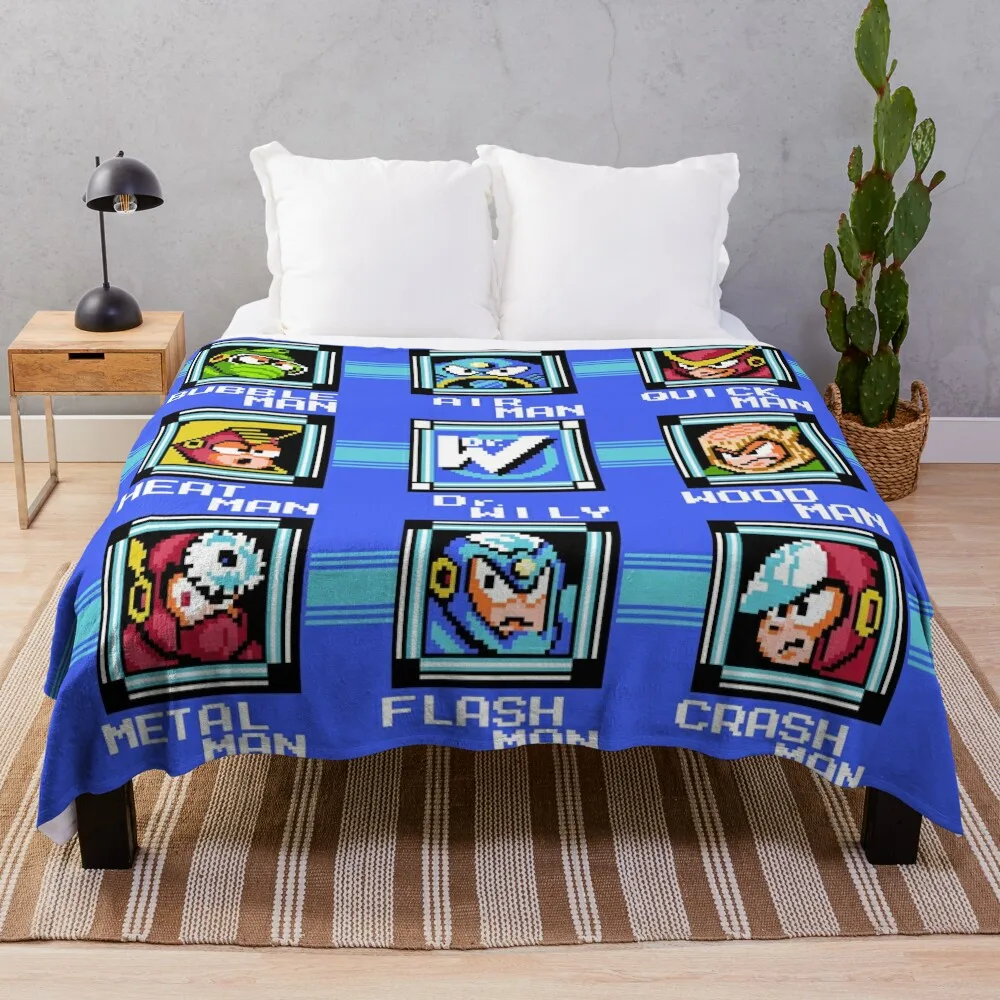 Mega Man 2 - Stage Select Throw Blanket Travel Cute Decorative Sofas wednesday Multi-Purpose Blankets