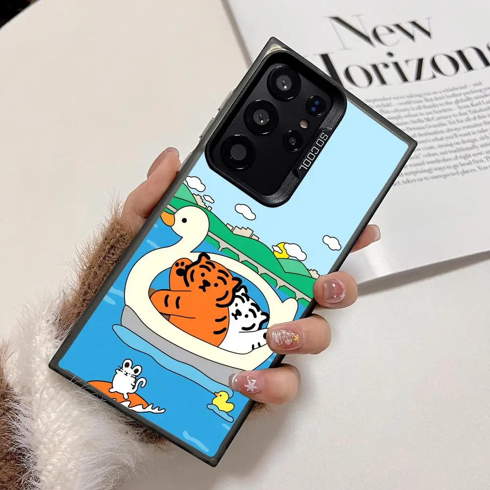 Cartoon M-MUZIKS TIGER Phone Case For Samsung Galaxy S25 Edge S24 S23 S22 S21 S20 Ultra Funda Silicone Colorful Silver