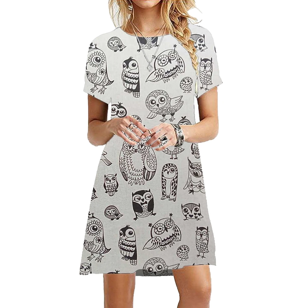 2023 New Fashion Funny Cute Painting Cats Dress Women Kawaii Short Sleeve Casual Dress Oversized Summer Ladies Loose Clothing