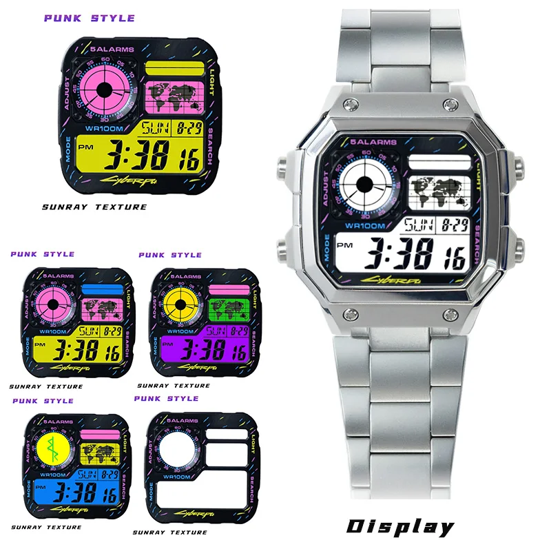 Watch Dial Mod Cyber Style for Casio AE1200 Watch Faceplate Metal Sunray Texture Punk Version AE-1200 Watch Sticker Combo Kit