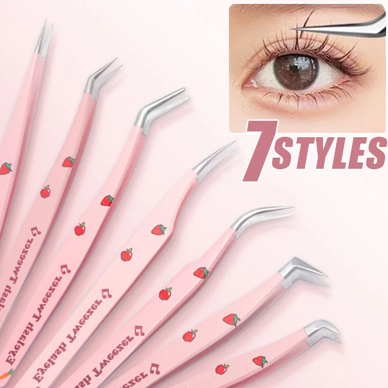 Pincettes à cils professionnelles antistatiques en acier inoxydable, 7 styles, pincettes incurvées 3D, Extension de cils, outils de maquillage