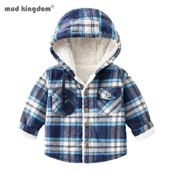 Mudkingdom Boys Shirts Hooded Winter Button Down Heavy Fleece Children Tops Fashion Plaid Kids Clothes for Boys Outerwear