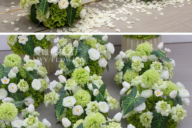 Künstliche Blumenkugel Grün-Weiß Hochzeitstisch-Dekoration Rose Hortensie Blumenarrangement für Party Bankett Event Heim-Deko – Detail 8
