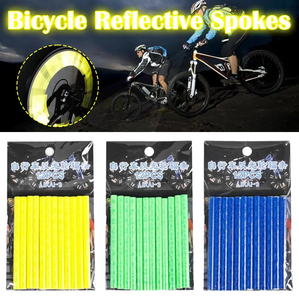 12PCS/Bag Bike Wheel Spokes Reflective Tube Strip Cycling Reflector Warning Light For Mountain Bike Dead Fly Bicycle Decoration