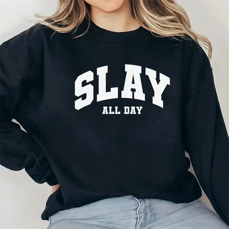 

Women Slay All Day Letters Print Sweatshirt Ladies Oversize Loose Pullover Hoodies Luxury Designer Y2k Hooded Tops Streetwear