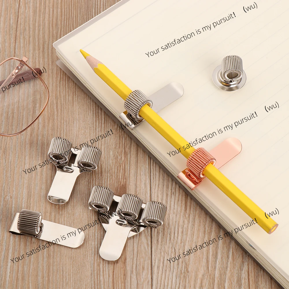 Spring Pen Clip Metal Pencil Holder Single Hole Double Opening Triple Orifice Elastic Loop Portable Writing Supplies Stationery view 2