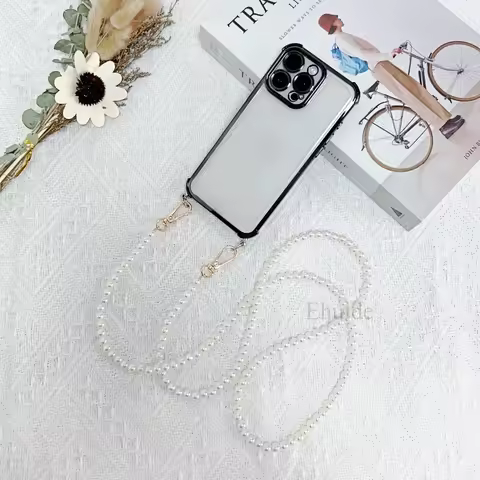 Pearl Strap Case For Samsung Galaxy S25 Plus S24 Ultra S20 S21 S22 S23 FE A56 Crossbody Lanyard Clear Plating Shockproof Cover