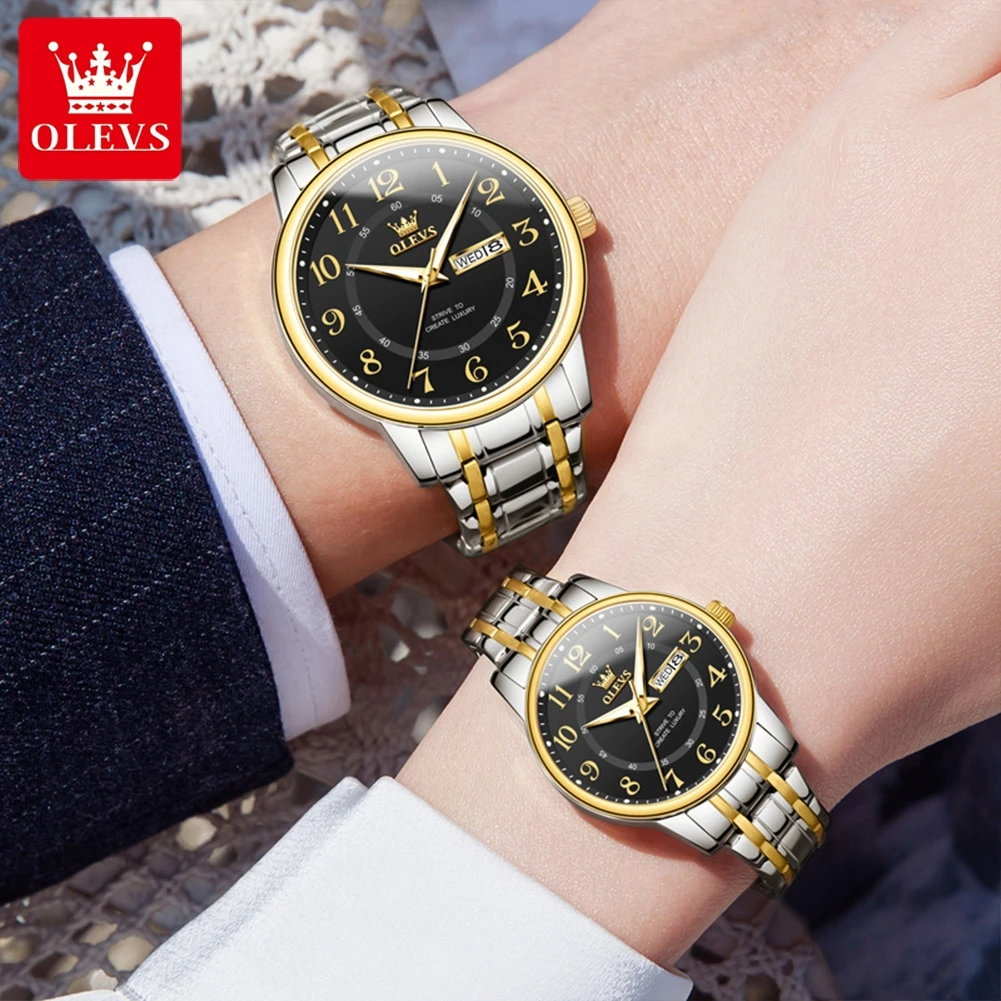 OLEVS 2891 New Original Quartz Couple Watch Top Brand Luxury Waterproof Digital Date Clock His and Her Watch Gifts Couple Watch