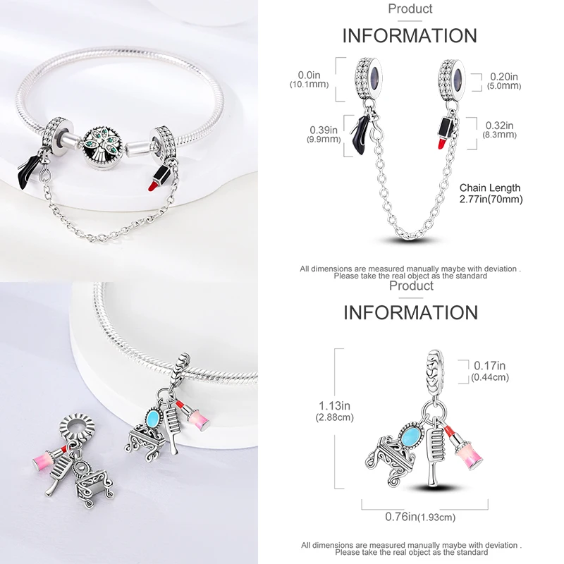 925 Sterling Silber Mode-Charm-Perlen Parfüm High Heel Lippenstift Ballett Handtasche DIY Armband Halskette Geschenk für Frauen Mädchen – Detail 15