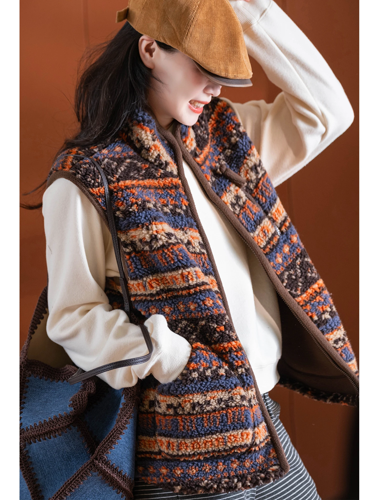 

Thiened Particle Fce Lamb Fur Vest Warm Winter Faionable Retro Sle Polyester Fiber Commute Sle Zipper Closure Vest