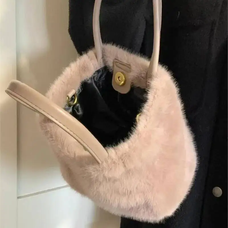 Korean Style Plush Bucket Handbag Women Marleid Large Capacity Soft Shoulder Ladies Fashion Sle Khaki High End Crossbody Bag